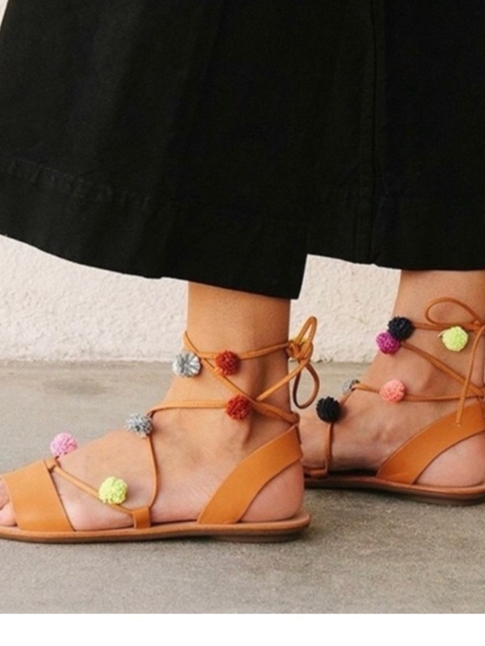 Loeffler Randall Saskia pom-pom lace up sandles sz 8